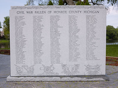 Front right panel of the Monroe County Civil War Fallen Soldiers Memorial. Image ©2015 Look Around You Ventures, LLC.